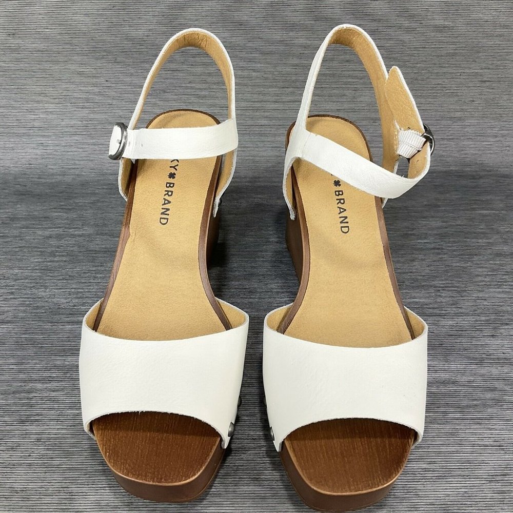 Lucky Brand Shoes Womens Sz 6 Zashti White Angora Vegan Leather Wedge Sandal New - Picture 4 of 10